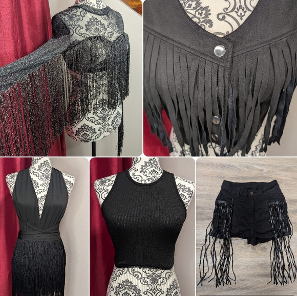 SHEIN Other - 5 Piece Black Fringe Clothing Lot - Romper, Tops, Vest & Shorts- Small/26
